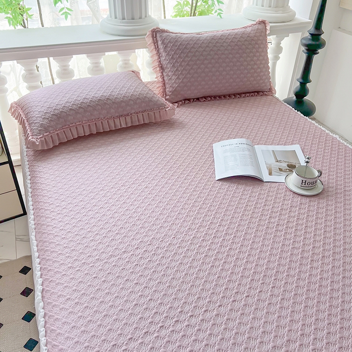 91家纺网 家纺一手货源 找家纺 乐居家纺 2025新款凉感凉豆豆凉席冰豆豆床裙系列 香芋紫