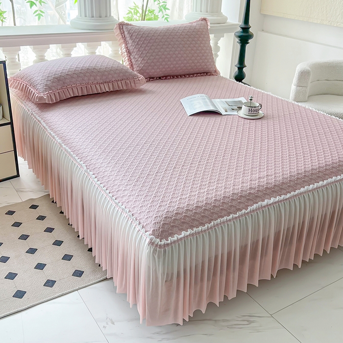 91家纺网 家纺一手货源 找家纺 乐居家纺 2025新款凉感凉豆豆凉席冰豆豆床裙系列 香芋紫