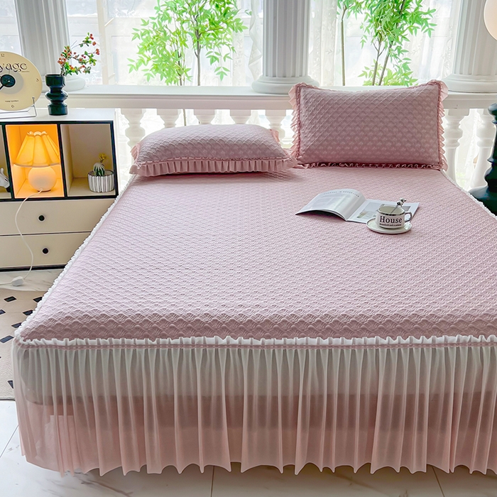 91家纺网 家纺一手货源 找家纺 乐居家纺 2025新款凉感凉豆豆凉席冰豆豆床裙系列 香芋紫