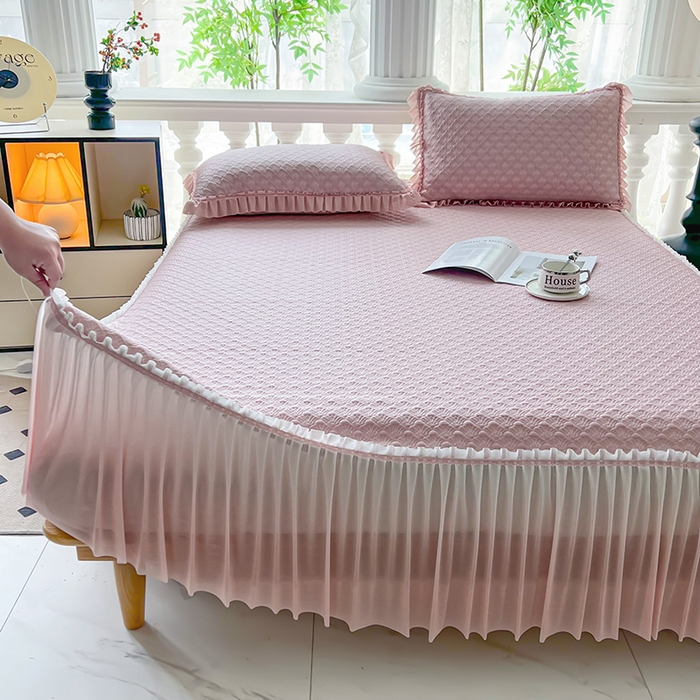 91家纺网 家纺一手货源 找家纺 乐居家纺 2025新款凉感凉豆豆凉席冰豆豆床裙系列 香芋紫