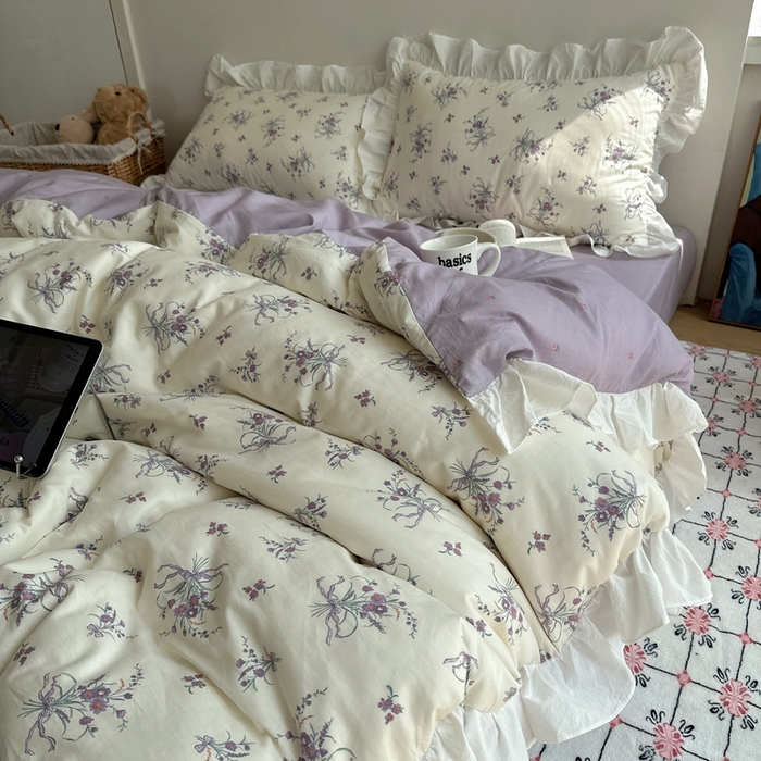 91家纺网 家纺一手货源 找家纺 （总）六巷胡同 2025新款40支全棉韩式INS博主风小碎花花边四件套-风格二