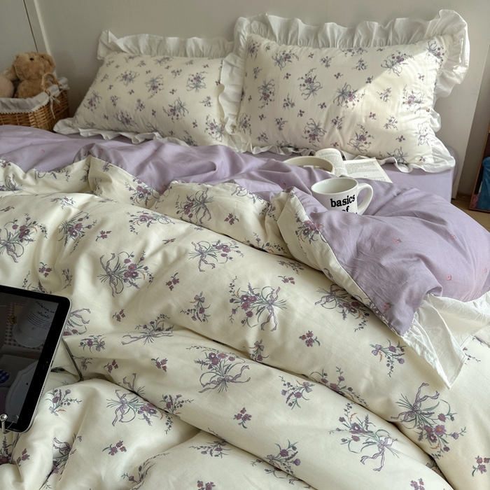 91家纺网 家纺一手货源 找家纺 （总）六巷胡同 2025新款40支全棉韩式INS博主风小碎花花边四件套-风格二