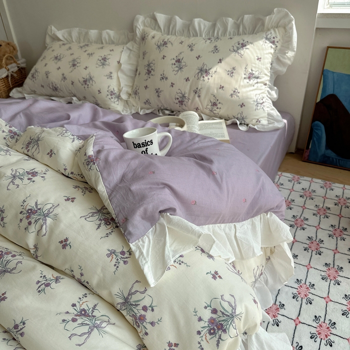 91家纺网 家纺一手货源 找家纺 （总）六巷胡同 2025新款40支全棉韩式INS博主风小碎花花边四件套-风格二