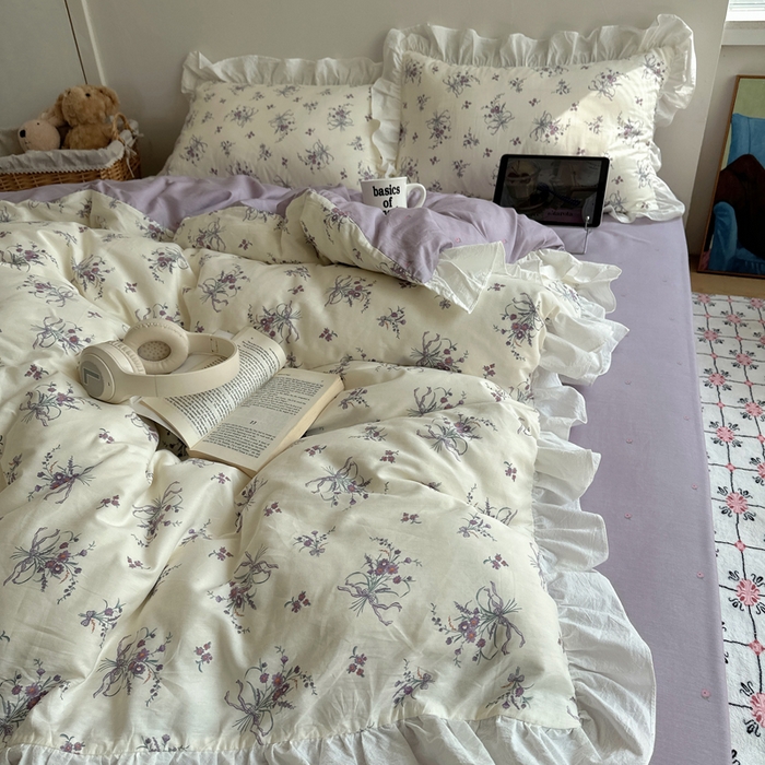 91家纺网 家纺一手货源 找家纺 （总）六巷胡同 2025新款40支全棉韩式INS博主风小碎花花边四件套-风格二