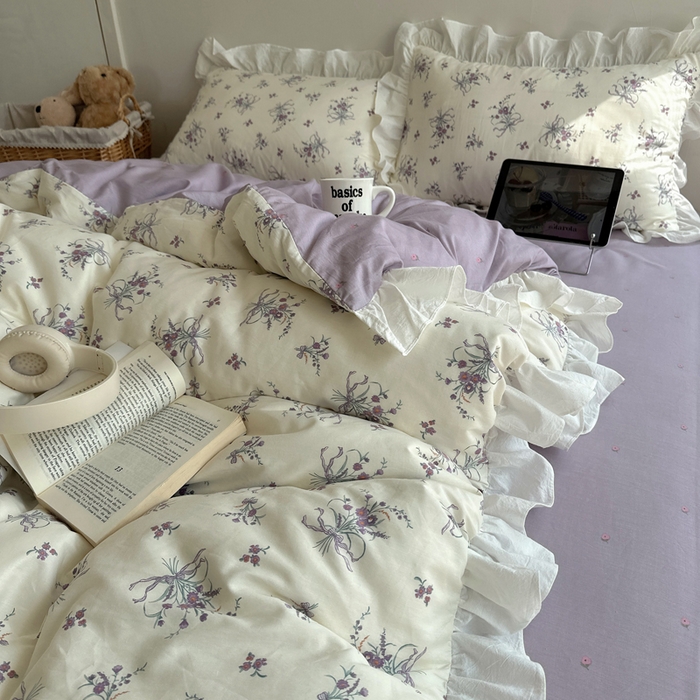 91家纺网 家纺一手货源 找家纺 （总）六巷胡同 2025新款40支全棉韩式INS博主风小碎花花边四件套-风格二