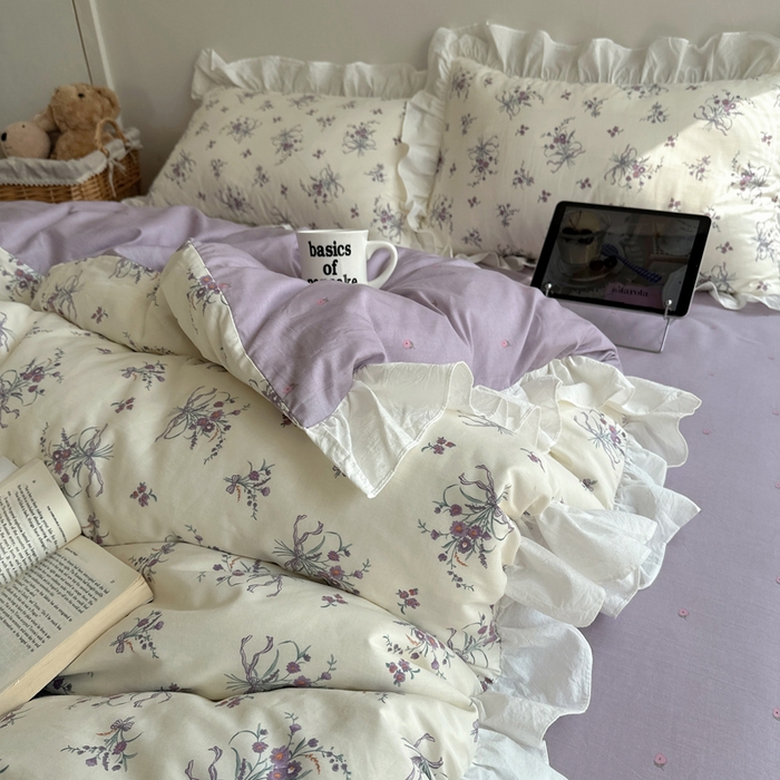 91家纺网 家纺一手货源 找家纺 （总）六巷胡同 2025新款40支全棉韩式INS博主风小碎花花边四件套-风格二