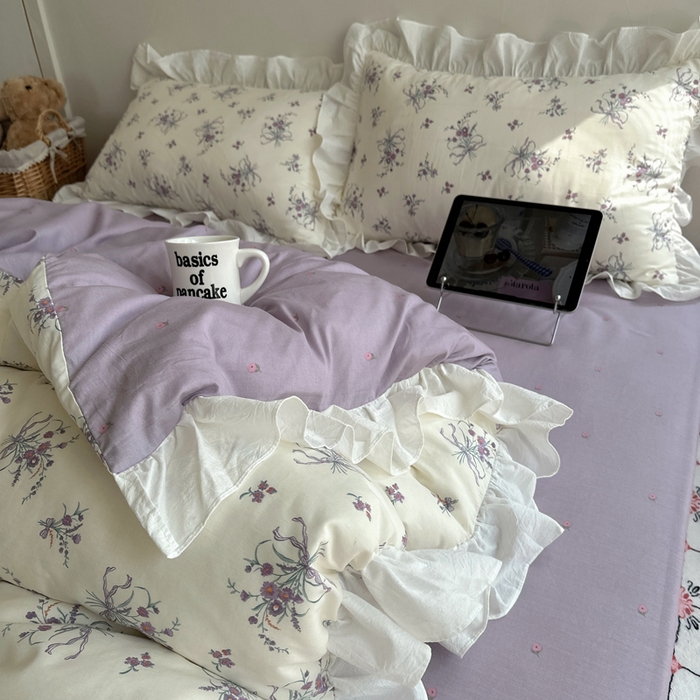 91家纺网 家纺一手货源 找家纺 （总）六巷胡同 2025新款40支全棉韩式INS博主风小碎花花边四件套-风格二