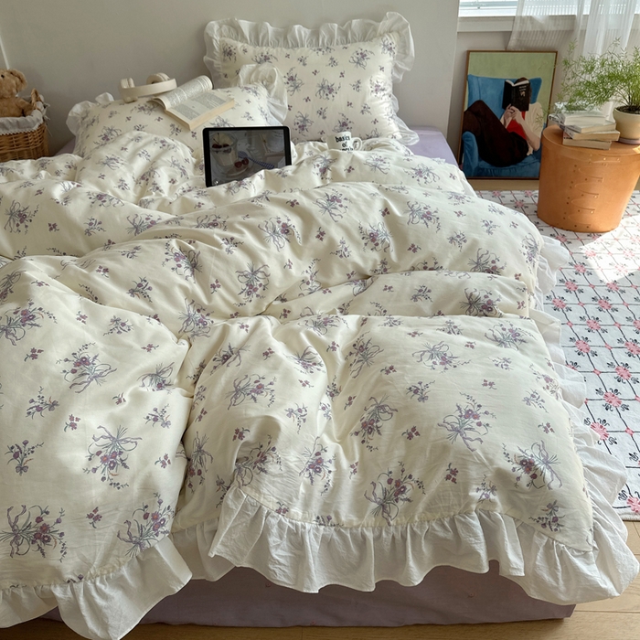 91家纺网 家纺一手货源 找家纺 （总）六巷胡同 2025新款40支全棉韩式INS博主风小碎花花边四件套-风格二