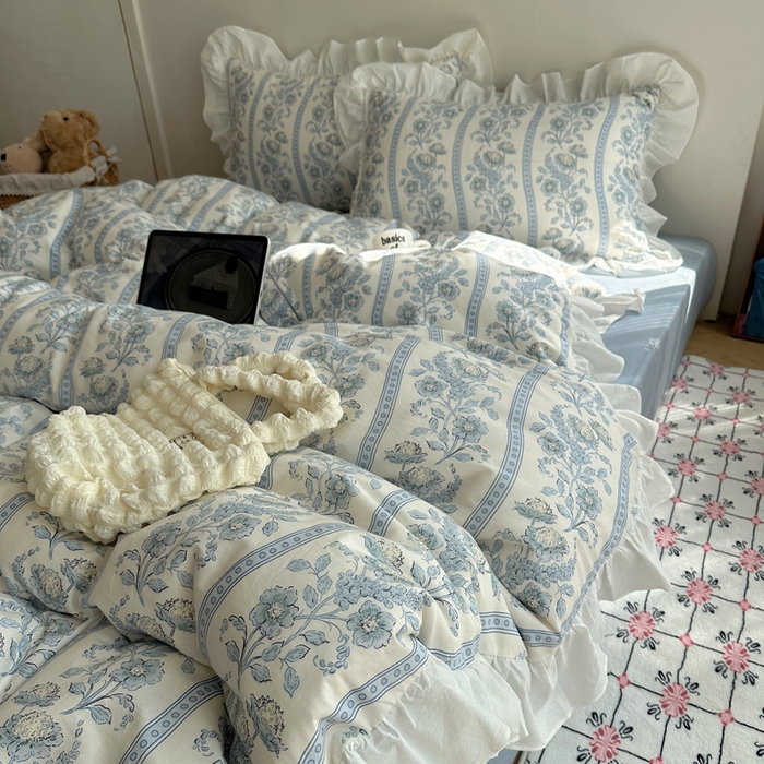 91家纺网 家纺一手货源 找家纺 （总）六巷胡同 2025新款40支全棉韩式INS博主风小碎花花边四件套-风格二