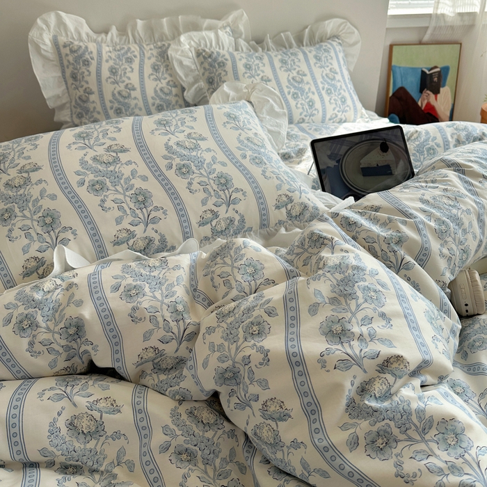 91家纺网 家纺一手货源 找家纺 六巷胡同 2025新款40支全棉韩式INS博主风小碎花花边四件套-风格二 觅夏