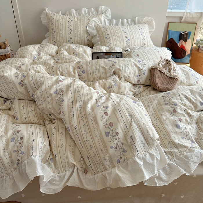 91家纺网 家纺一手货源 找家纺 六巷胡同 2025新款40支全棉韩式INS博主风小碎花花边四件套-风格二 茉里