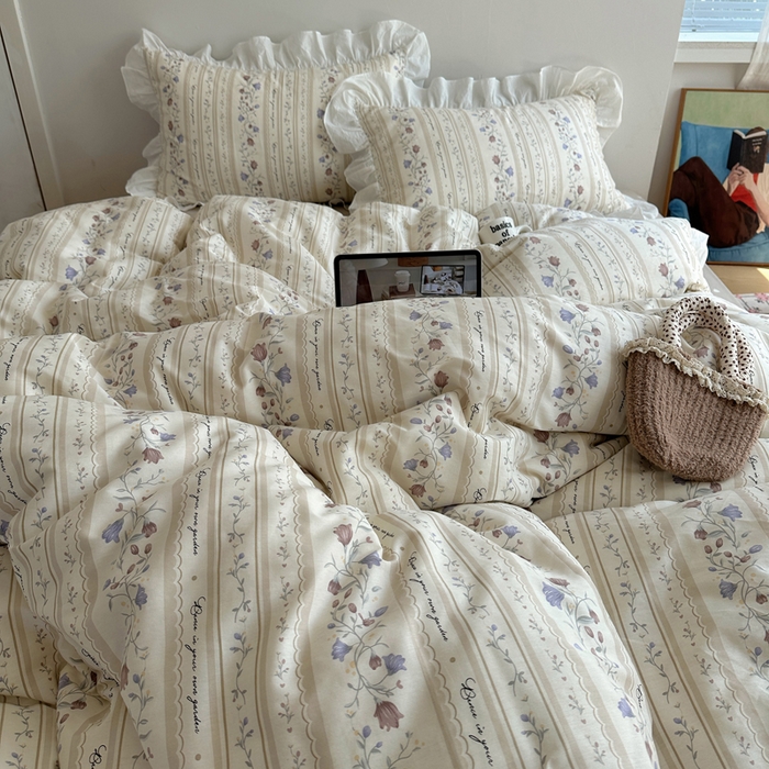 91家纺网 家纺一手货源 找家纺 六巷胡同 2025新款40支全棉韩式INS博主风小碎花花边四件套-风格二 茉里