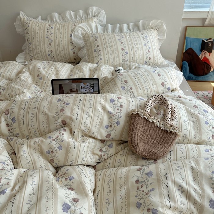 91家纺网 家纺一手货源 找家纺 六巷胡同 2025新款40支全棉韩式INS博主风小碎花花边四件套-风格二 茉里