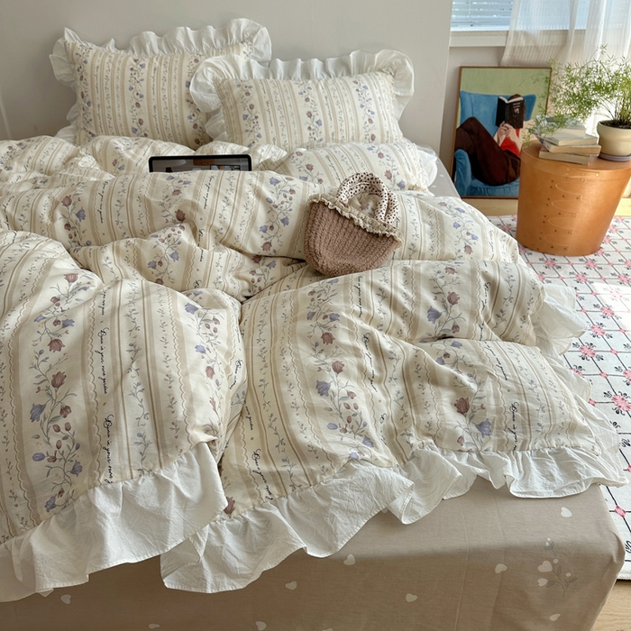 91家纺网 家纺一手货源 找家纺 六巷胡同 2025新款40支全棉韩式INS博主风小碎花花边四件套-风格二 茉里