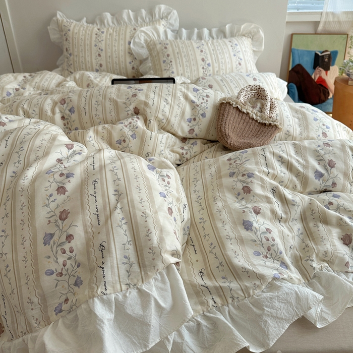 91家纺网 家纺一手货源 找家纺 六巷胡同 2025新款40支全棉韩式INS博主风小碎花花边四件套-风格二 茉里