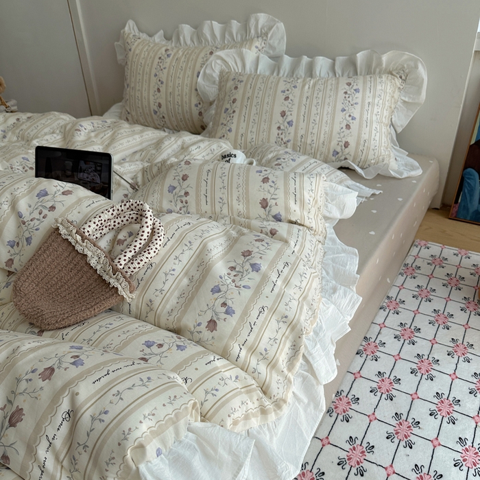 91家纺网 家纺一手货源 找家纺 六巷胡同 2025新款40支全棉韩式INS博主风小碎花花边四件套-风格二 茉里