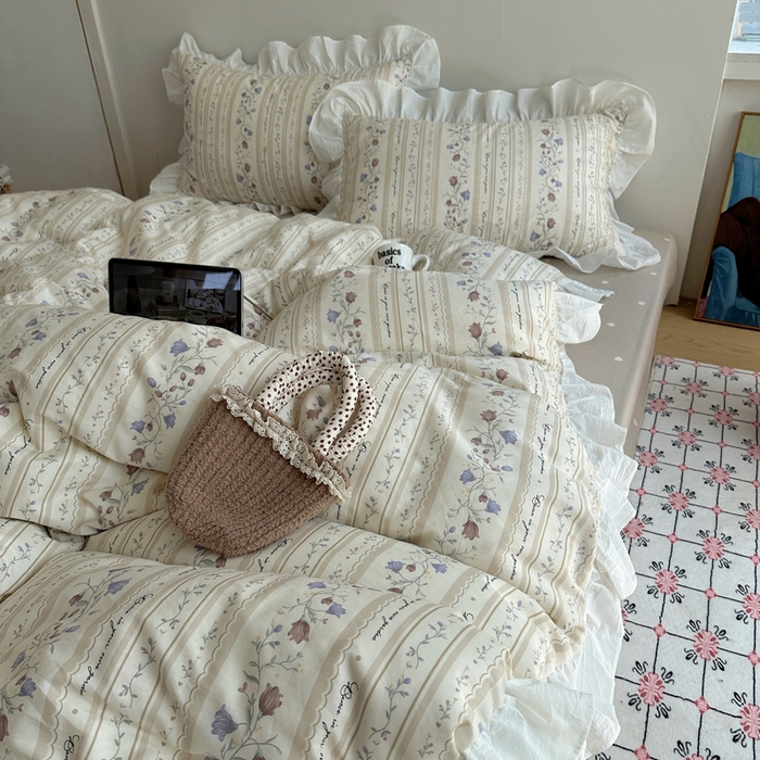 91家纺网 家纺一手货源 找家纺 六巷胡同 2025新款40支全棉韩式INS博主风小碎花花边四件套-风格二 茉里