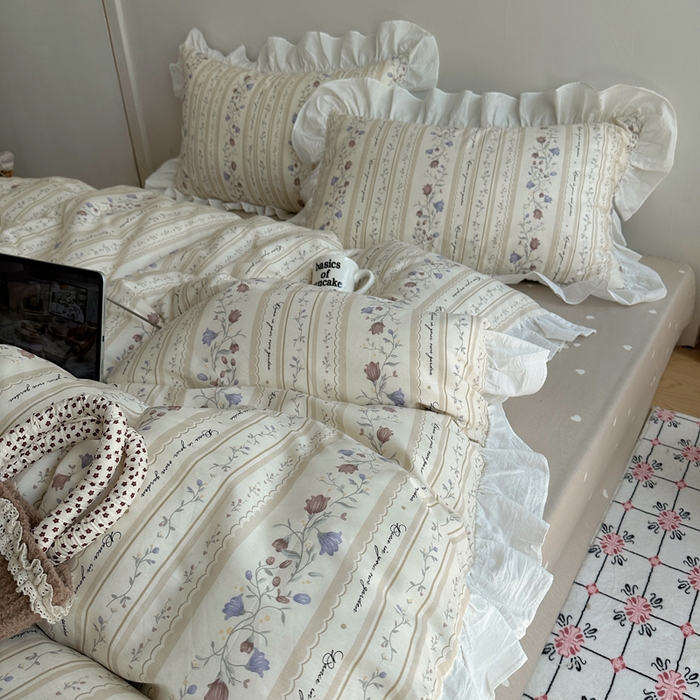 91家纺网 家纺一手货源 找家纺 六巷胡同 2025新款40支全棉韩式INS博主风小碎花花边四件套-风格二 茉里