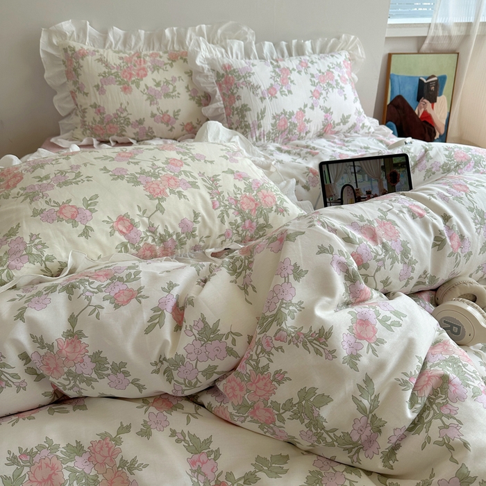 91家纺网 家纺一手货源 找家纺 六巷胡同 2025新款40支全棉韩式INS博主风小碎花花边四件套-风格二 南笙