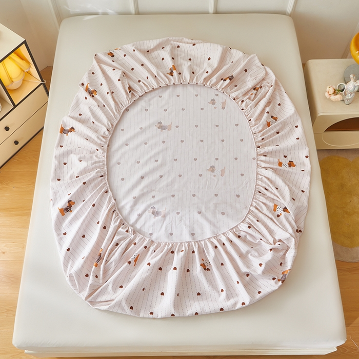 91家纺网 家纺一手货源 找家纺 乐居家纺 2025新款活性印染老粗布床笠系列 爱心狗