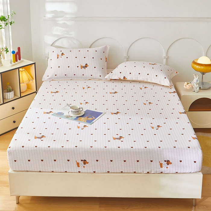 乐居家纺 2025新款活性印染老粗布床笠系列 爱心狗