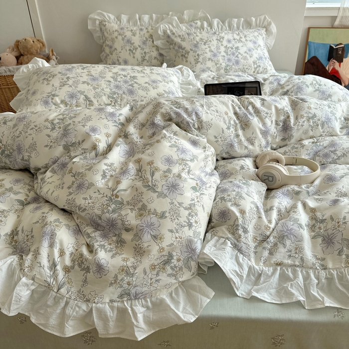 91家纺网 家纺一手货源 找家纺 六巷胡同 2025新款40支全棉韩式INS博主风小碎花花边四件套-风格二 知春