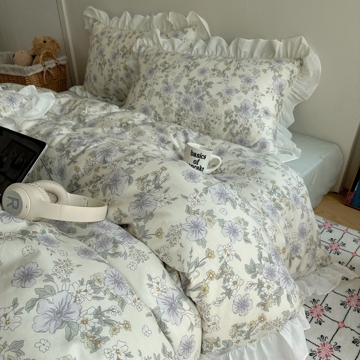 91家纺网 家纺一手货源 找家纺 六巷胡同 2025新款40支全棉韩式INS博主风小碎花花边四件套-风格二 知春