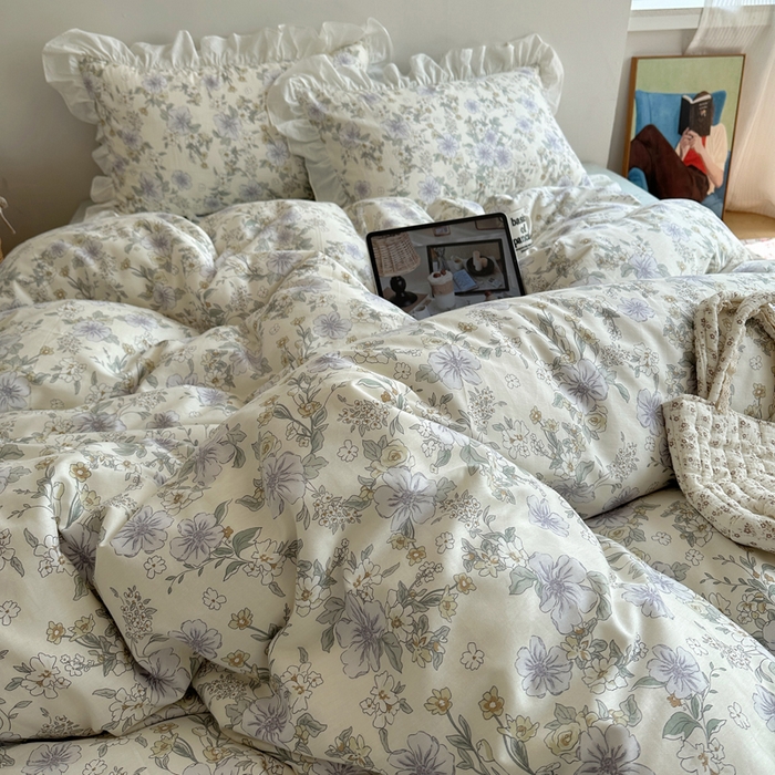 91家纺网 家纺一手货源 找家纺 六巷胡同 2025新款40支全棉韩式INS博主风小碎花花边四件套-风格二 知春