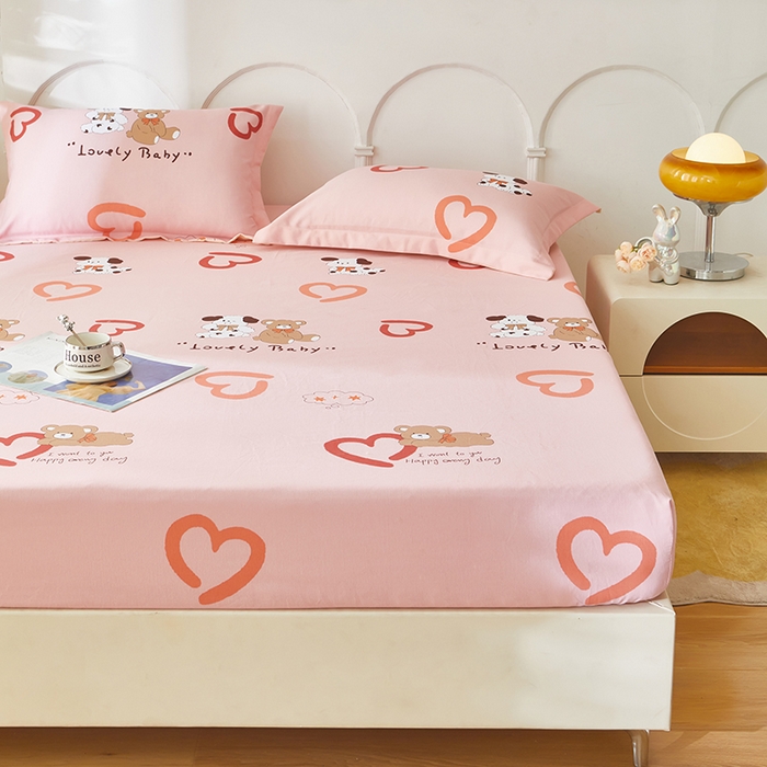 91家纺网 家纺一手货源 找家纺 乐居家纺 2025新款活性印染老粗布床笠系列 安睡小熊