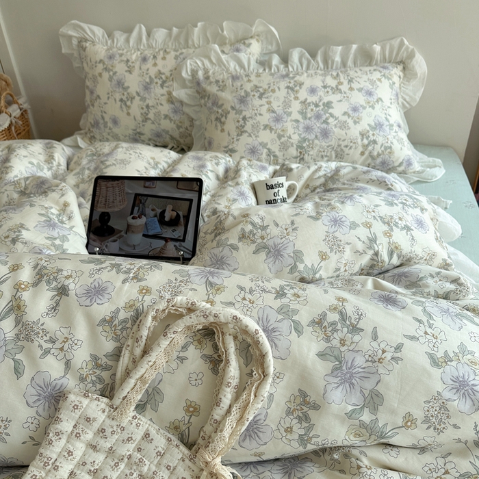 91家纺网 家纺一手货源 找家纺 六巷胡同 2025新款40支全棉韩式INS博主风小碎花花边四件套-风格二 知春