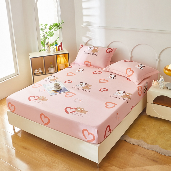 91家纺网 家纺一手货源 找家纺 乐居家纺 2025新款活性印染老粗布床笠系列 安睡小熊