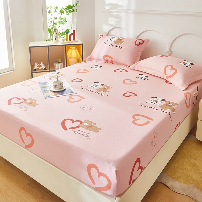 91家纺网 家纺一手货源 找家纺 乐居家纺 2025新款活性印染老粗布床笠系列 安睡小熊