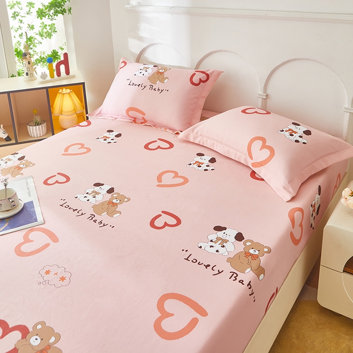 91家纺网 家纺一手货源 找家纺 乐居家纺 2025新款活性印染老粗布床笠系列 安睡小熊