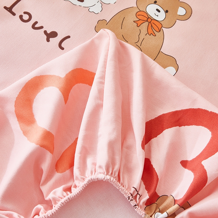 91家纺网 家纺一手货源 找家纺 乐居家纺 2025新款活性印染老粗布床笠系列 安睡小熊