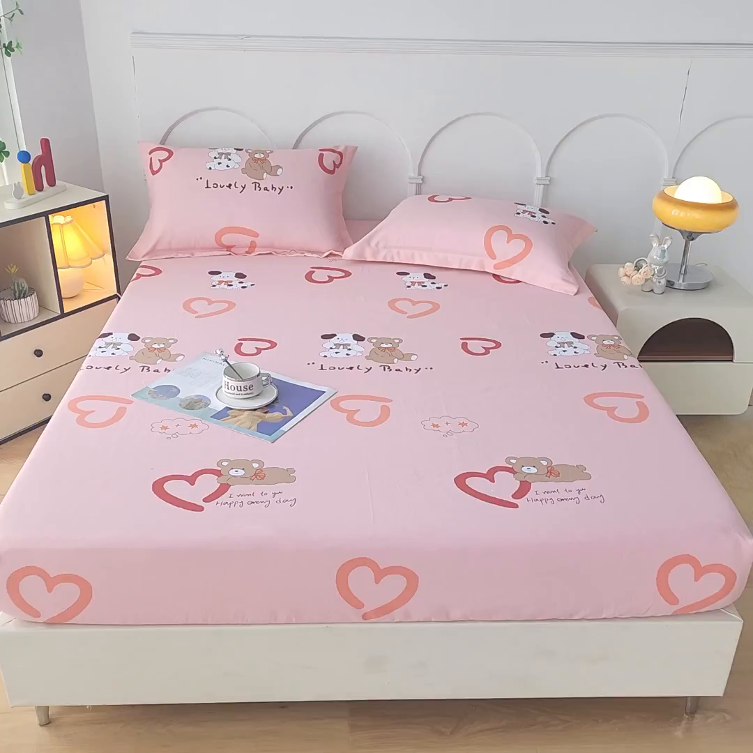 91家纺网 家纺一手货源 找家纺 乐居家纺 2025新款活性印染老粗布床笠系列 安睡小熊