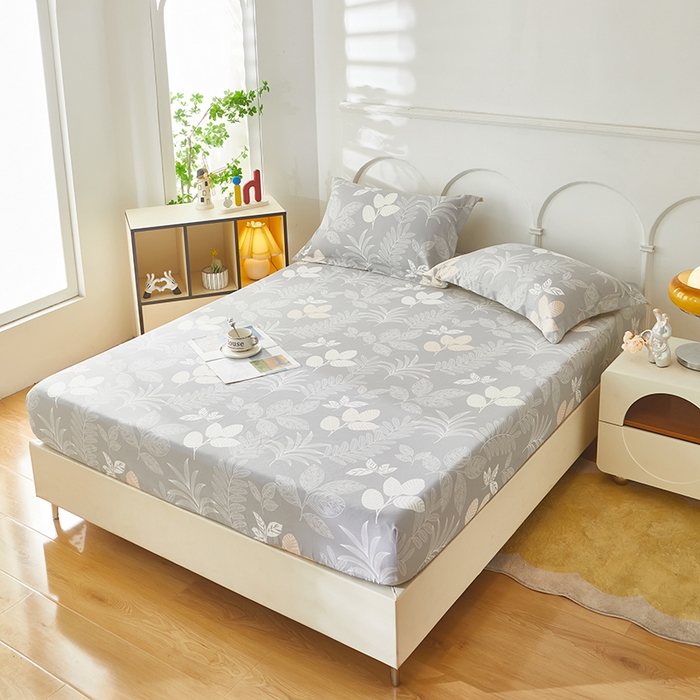 91家纺网 家纺一手货源 找家纺 乐居家纺 2025新款活性印染老粗布床笠系列 春旭日-灰