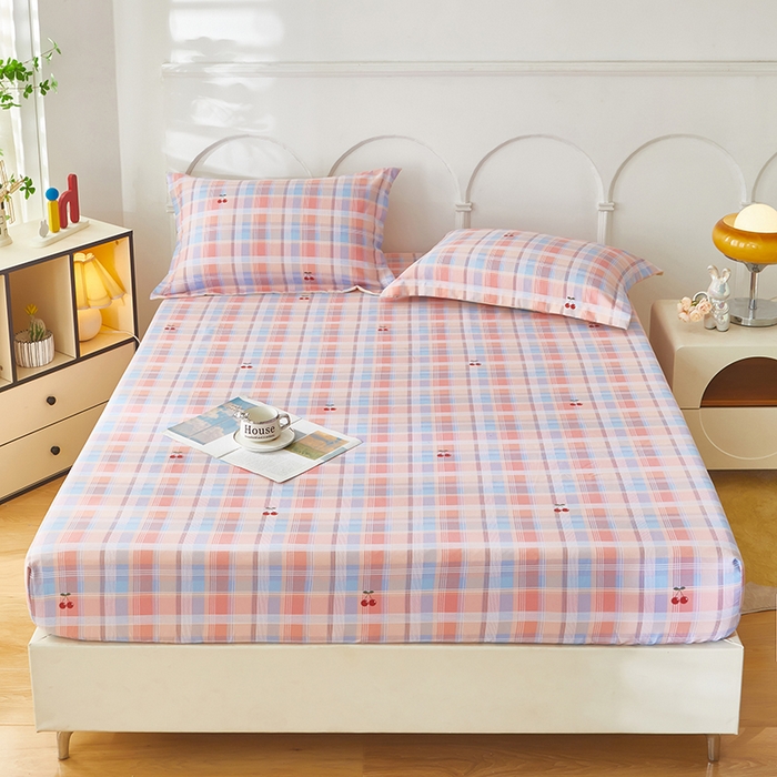 乐居家纺 2025新款活性印染老粗布床笠系列 樱桃格