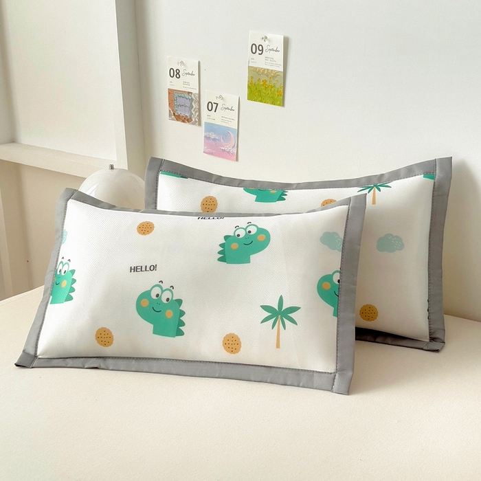乐秀家纺 2025春夏新款碳光冰丝儿童凉席枕套 恐龙伙伴