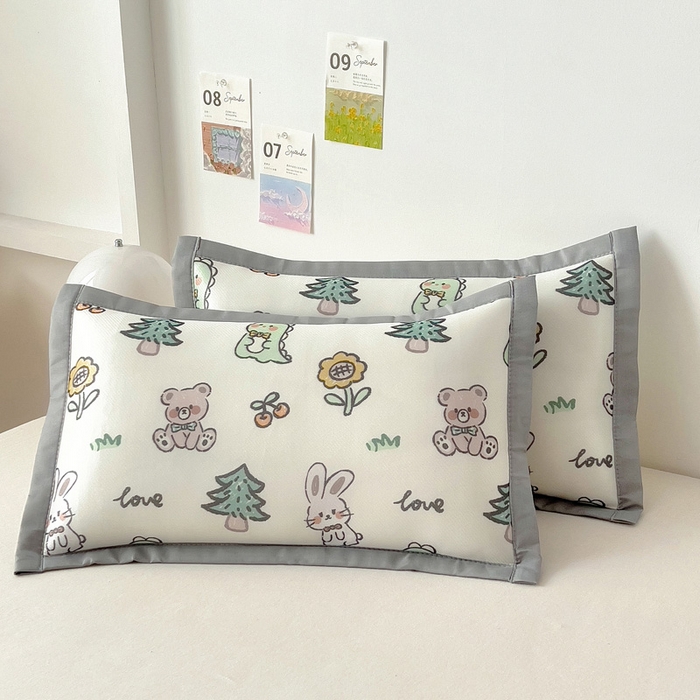 乐秀家纺 2025春夏新款碳光冰丝儿童凉席枕套 动物花园