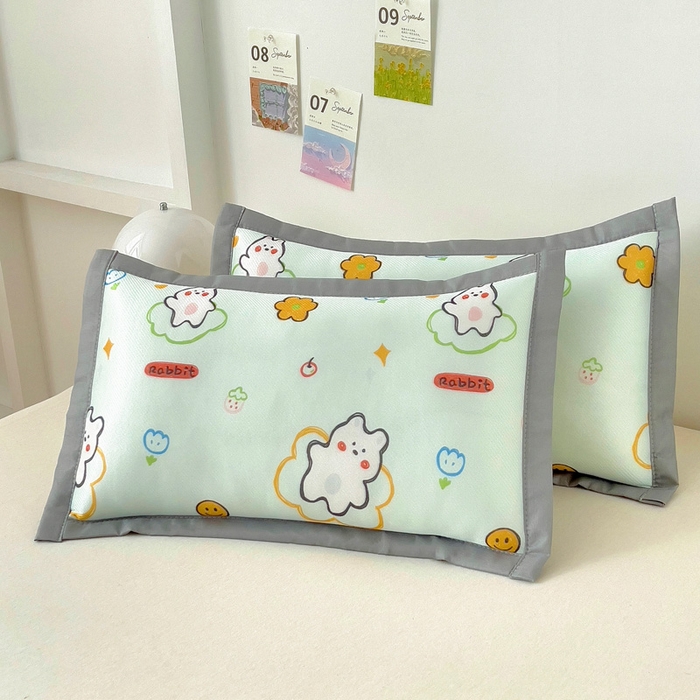 91家纺网 家纺一手货源 找家纺 乐秀家纺 2025春夏新款碳光冰丝儿童凉席枕套 神气小兔