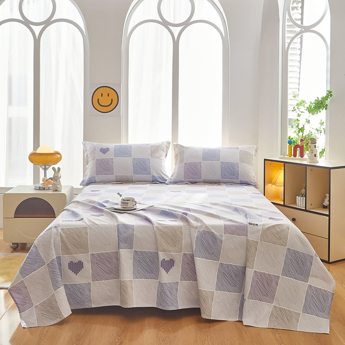 91家纺网 家纺一手货源 找家纺 乐居家纺 2025新款活性印染全棉老粗布床单系列 艾维丝-灰