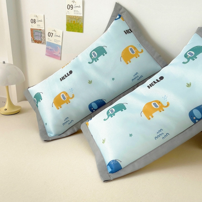 91家纺网 家纺一手货源 找家纺 乐秀家纺 2025春夏新款碳光冰丝儿童凉席枕套 多彩小象