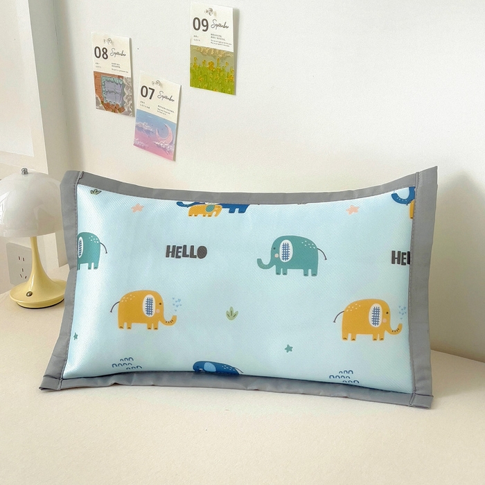 91家纺网 家纺一手货源 找家纺 乐秀家纺 2025春夏新款碳光冰丝儿童凉席枕套 多彩小象