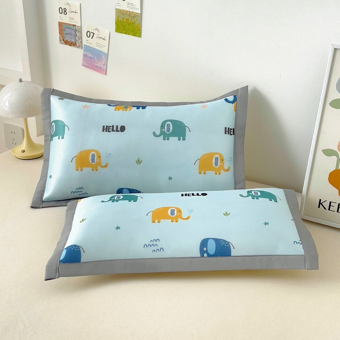 91家纺网 家纺一手货源 找家纺 乐秀家纺 2025春夏新款碳光冰丝儿童凉席枕套 多彩小象