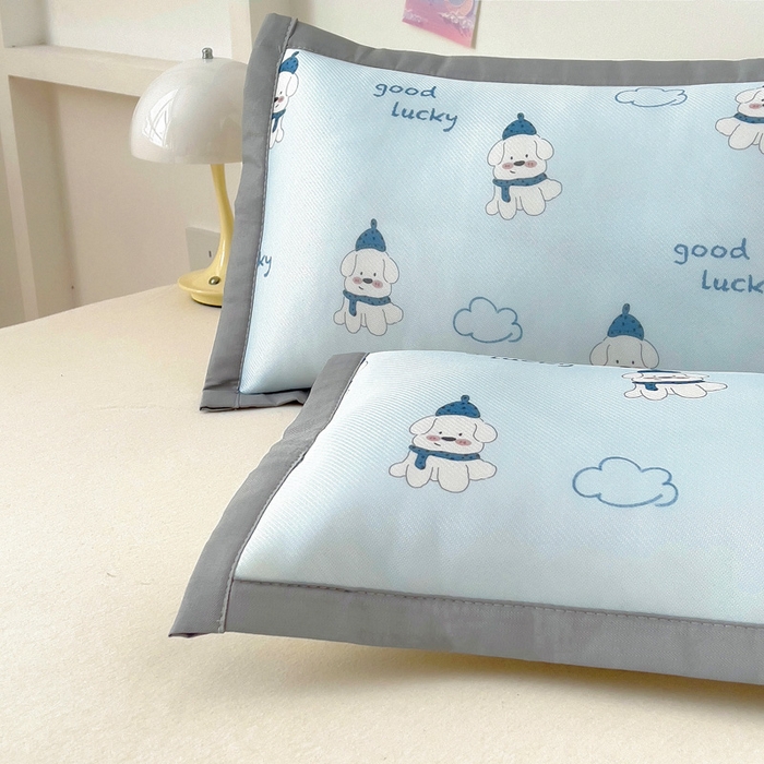 91家纺网 家纺一手货源 找家纺 乐秀家纺 2025春夏新款碳光冰丝儿童凉席枕套 幸运狗