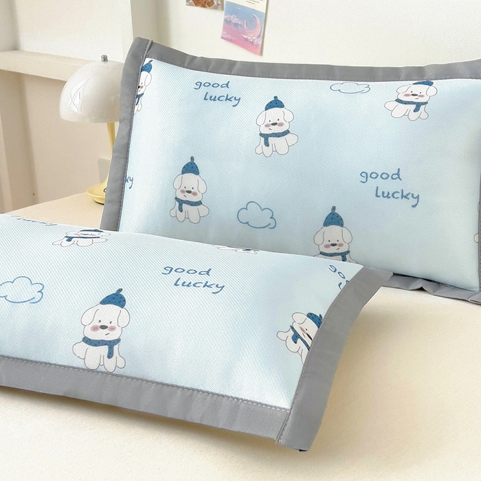 91家纺网 家纺一手货源 找家纺 乐秀家纺 2025春夏新款碳光冰丝儿童凉席枕套 幸运狗