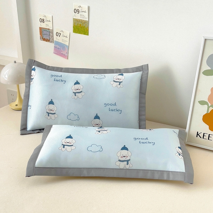 91家纺网 家纺一手货源 找家纺 乐秀家纺 2025春夏新款碳光冰丝儿童凉席枕套 幸运狗