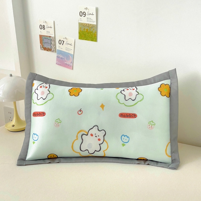 91家纺网 家纺一手货源 找家纺 乐秀家纺 2025春夏新款碳光冰丝儿童凉席枕套 神气小兔