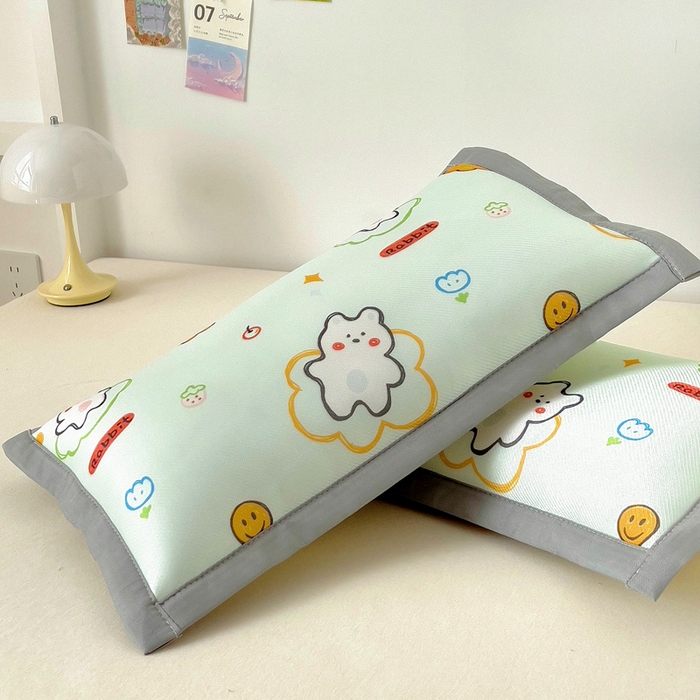 91家纺网 家纺一手货源 找家纺 乐秀家纺 2025春夏新款碳光冰丝儿童凉席枕套 神气小兔