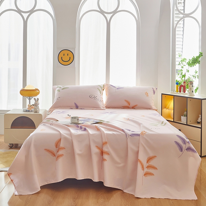 91家纺网 家纺一手货源 找家纺 乐居家纺 2025新款活性印染全棉老粗布床单系列 凤仙羽